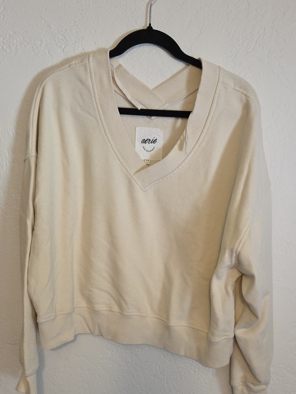 aerie Off-the-Shoulder Sweatshirt in Cream